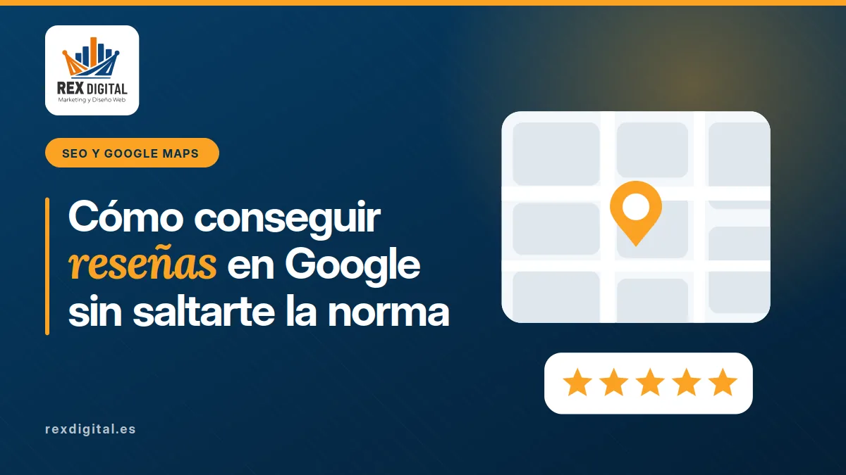 Reseñas en Google: ficha de negocio con su chincheta en el mapa y una tarjeta con cinco estrellas de valoración